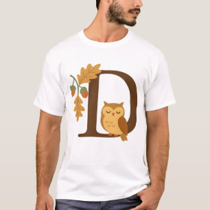 Camiseta Monograma de Letra D de Alfabeto de Outono � Coruj