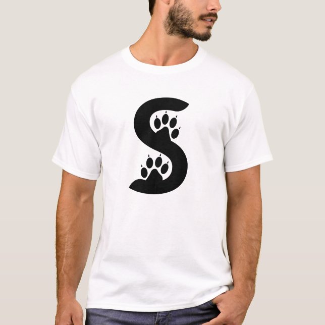 Camiseta Monograma de letra S com pegadas de urso (Frente)