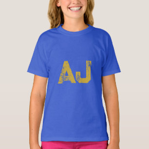 Camiseta Monograma de Letras Iniciais Dourado e Azul Simple