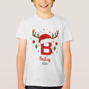 Camiseta Monograma de Natal Personalizado B Chapéu de Papai