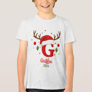 Camiseta Monograma de Natal Personalizado G Chapéu de Papai