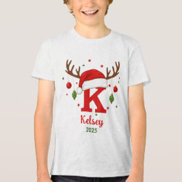 Camiseta Monograma de Natal Personalizado K Chapéu de Papai
