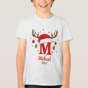 Camiseta Monograma de Natal Personalizado M Chapéu de Papai