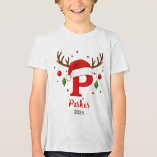 Camiseta Monograma de Natal Personalizado P Chapéu de Papai