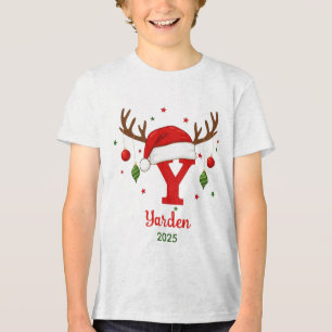 Camiseta Monograma de Natal Personalizado Y com Chapéu de P