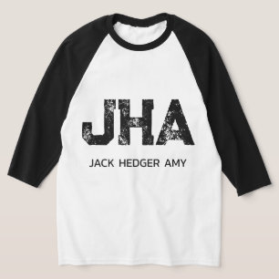 CAMISETA MONOGRAMA DE NOME DE TRÊS LETRAS PRETO MINIMALISTA