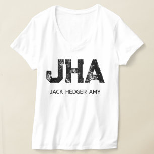 CAMISETA MONOGRAMA DE NOME DE TRÊS LETRAS PRETO MINIMALISTA