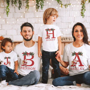 Camiseta Monograma de Papai Noel e Nome Família Corresponde
