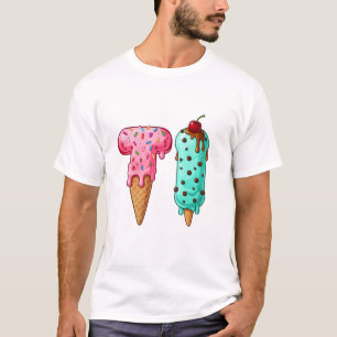 Camiseta Monograma de sorvete fofo Carta T de Sorvete Doce