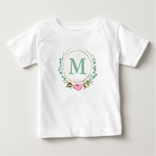 Camiseta Monograma de Terra Floral Rosa Elegante