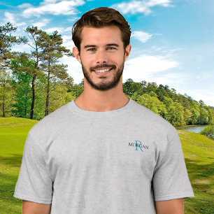 Camiseta Monograma e Nome, Design Moderno Azul e Preto