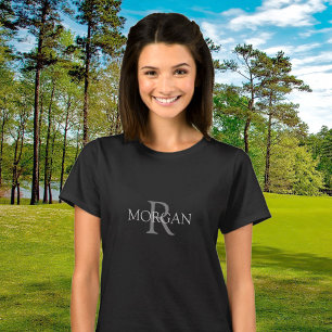 Camiseta Monograma e Nome DIY, Tendência Preta com Texto Ci