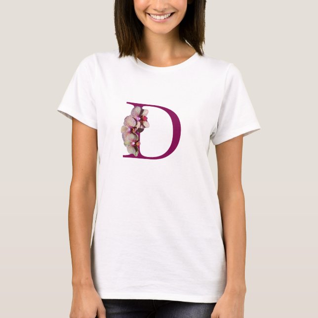 Camiseta Monograma Elegante Orquídeo D Inicial (Frente)