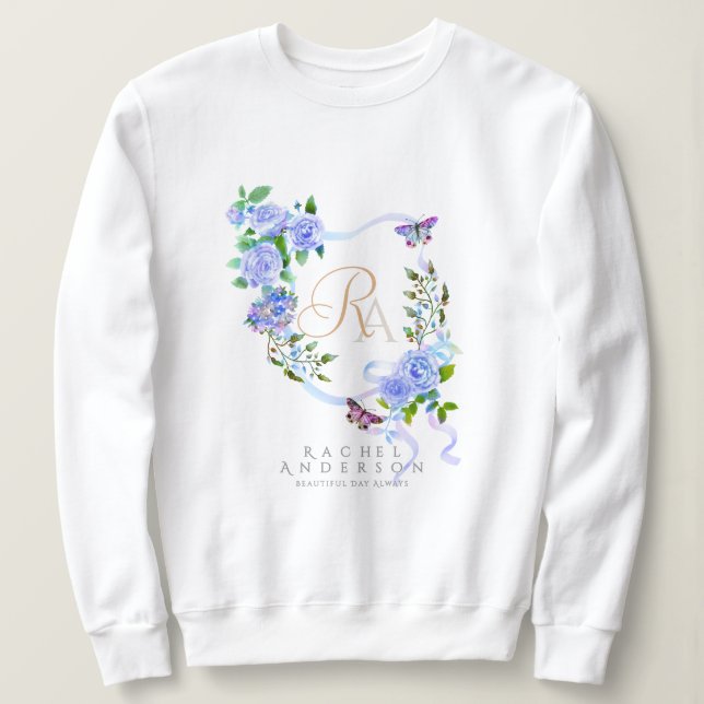 Camiseta Monograma em banda azul Rosa (Frente do Design)