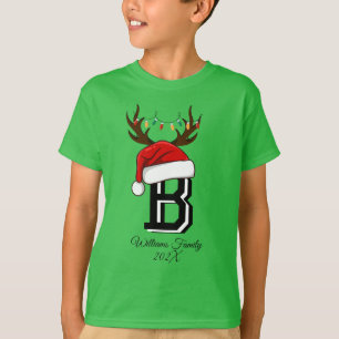 Camiseta Monograma Família de Fatos de Natal Verde