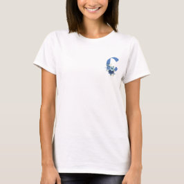 Camiseta Monograma Floral Azul Elegante Letra C Personaliza
