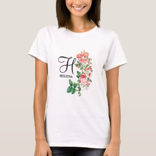 Camiseta Monograma Floral Botânico Personalizado Vintage
