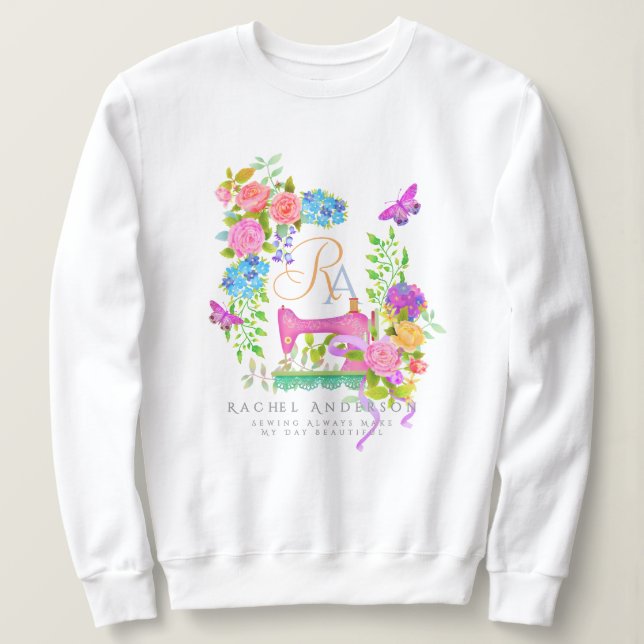 Camiseta Monograma Floral de Fita de Seala Branco (Frente do Design)