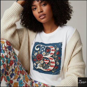 Camiseta Monograma Floral Letra Bandeira Distressed B