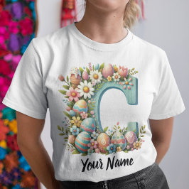 Camiseta Monograma Floral Personalizado De páscoa Com Nome