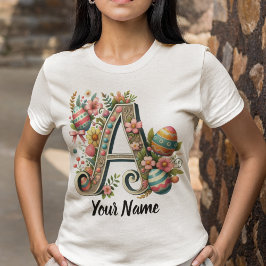 Camiseta Monograma Floral Personalizado De páscoa Com Nome
