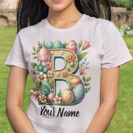 Camiseta Monograma Floral Personalizado De páscoa Com Nome