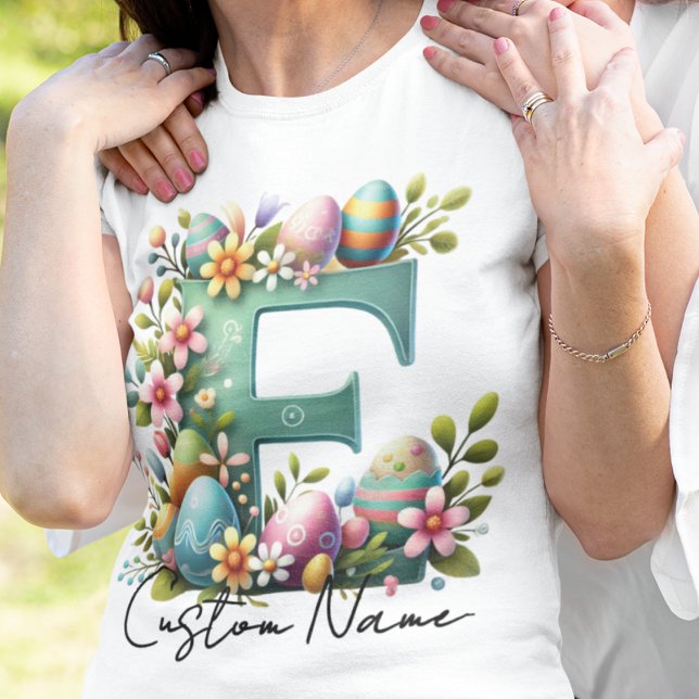 Camiseta Monograma Floral Personalizado De páscoa Com Nome (Criador carregado)