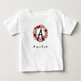 Camiseta Monograma Floral Personalizado em Aquarela & Nome