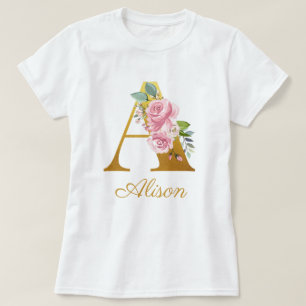 Camiseta Monograma Floral Personalizado Nome Inicial Botâni