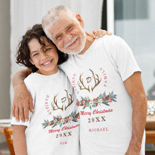 Camiseta Monograma floral rústico da família de Natal