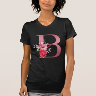 Camiseta Monograma Flores de Aquarelas Rosa Dourado Alfabet