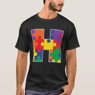 Camiseta Monograma H em peças de Quebra-cabeça multicolores