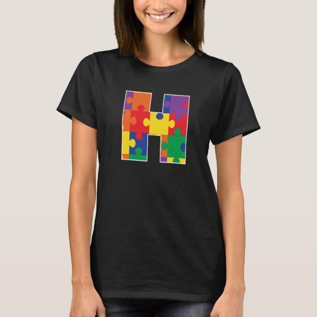 Camiseta Monograma H em peças de Quebra-cabeça multicolores (Frente)
