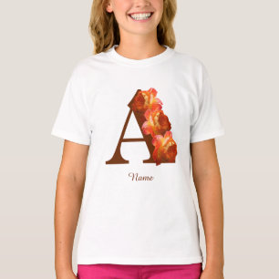 Camiseta Monograma Inicial A de Rosa Laranja Personalizado