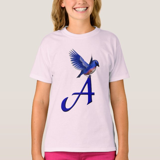 Camiseta Monograma Inicial A Pássaro Azul (Frente)