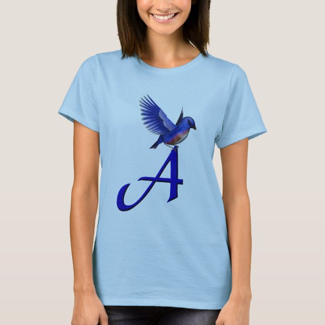 Camiseta Monograma Inicial A Pássaro Azul (Frente)