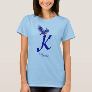 Camiseta Monograma Inicial Bluebird K Elegante Personalizad