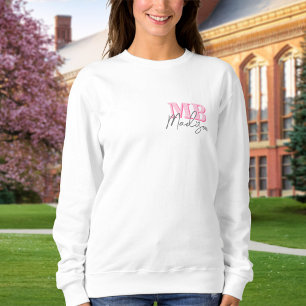 Camiseta Monograma inicial cor-de-rosa moderno mínimo