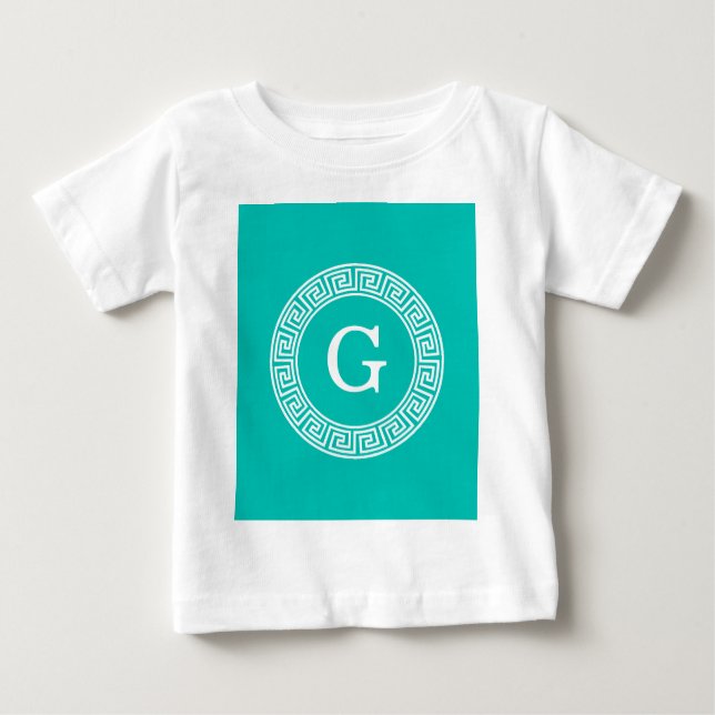 Camiseta Monograma Inicial do Quadro-Chave Grego Teal What (Frente)