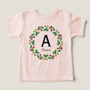 Camiseta Monograma inicial - Fia de Natal Rosa