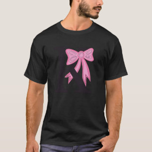 Camiseta Monograma Inicial Letra K com Laço Rosa para Mulhe