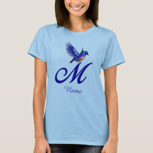 Camiseta Monograma Inicial M Bluebird Elegante Personalizad