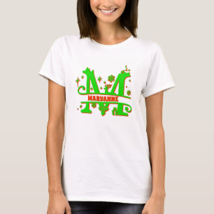 Camiseta Monograma Inicial M Nome Vermelho Verde