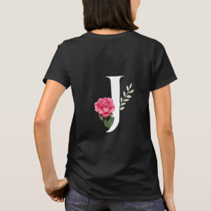 Camiseta Monograma - Letra inicial J em branco com rosa ros