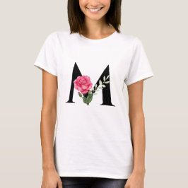 Camiseta Monograma - Letra Inicial M a Preto com Rosa Rosa 
