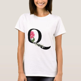 Camiseta Monograma - Letra inicial Q a preto com rosa rosa 