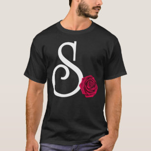 Camiseta Monograma - Letra inicial S com Rosa vermelha em p