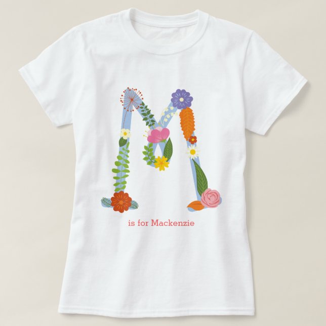 Camiseta Monograma lunático personalizado da flor (M) (Frente do Design)