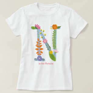 Camiseta Monograma lunático personalizado da flor (N)