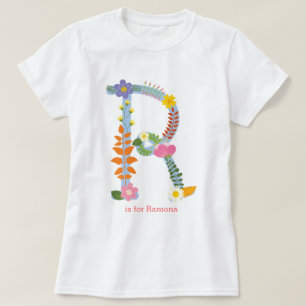 Camiseta Monograma lunático personalizado da flor (R)